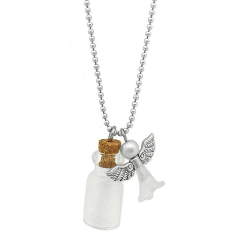 Mini Urn Glass Bottle Necklace with Guardian Angel Charm