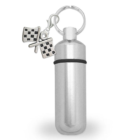Mini Ashes Holder Urn Vial with Checkered Flag Racing Charm