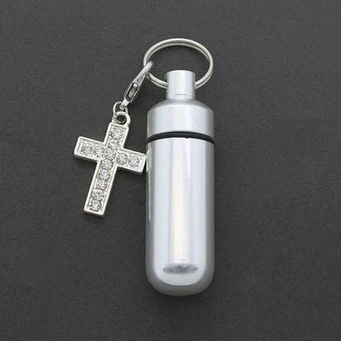 Cremation Ashes Holder Urn Vial with Rhinestone Cross Charm