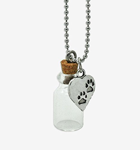 Paw Print Ashes Holder - Pet Memorial - Urn Necklace - Ash Jar - Cremation Pendant