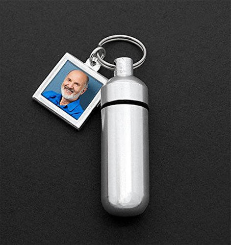 Photo Ashes Urn - Cremation Necklace - Ashes Holder - Vial Key Chain - Photo Charm