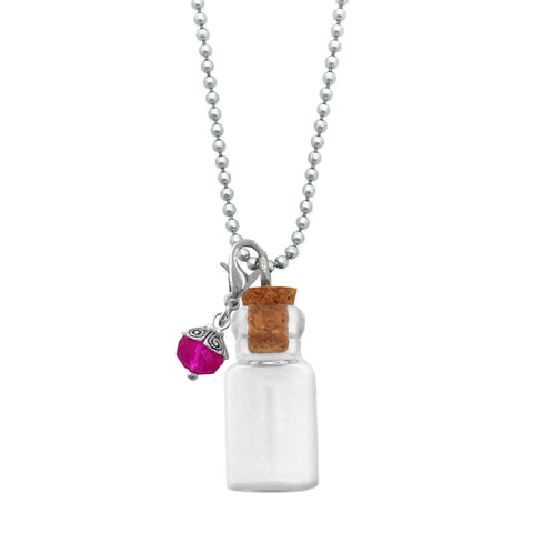 Memorial Necklace w/ Mini Glass Bottle Cremation Ashes Holder and Birthstone Charm