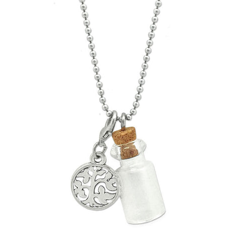 Mini Urn Glass Bottle Necklace with Tree of Life Charm